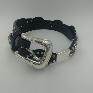 3D Belt Co Silver & Black Studded Rhinestone Belt